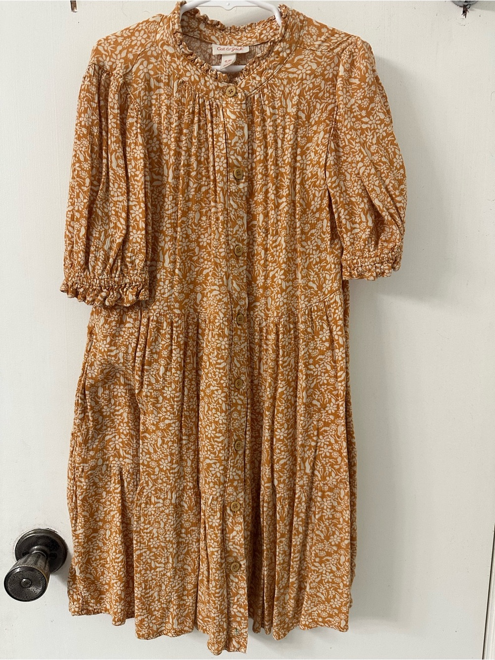 Cat & Jack girls Mustard Floral Button-Front Midi Dress